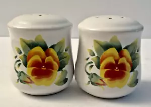 Matching Ceramic Salt and Pepper Shakers with Pansies - Picture 1 of 3