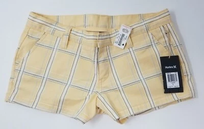 Hurley 黄色蓝色格子低骑棉短裤 9 码全新带标签 Ron Jon — 第 1/4 张图片