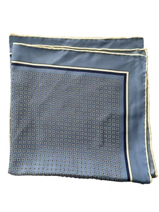 Canali Silk Print Twill Pocket Square Hand-Rolled Light Blue Foulard 17" Italy - Picture 1 of 10
