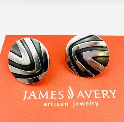 Pendientes James Avery retirados de plata de ley 925 Art Deco oxidados con clip en disco Foto 1 de 4