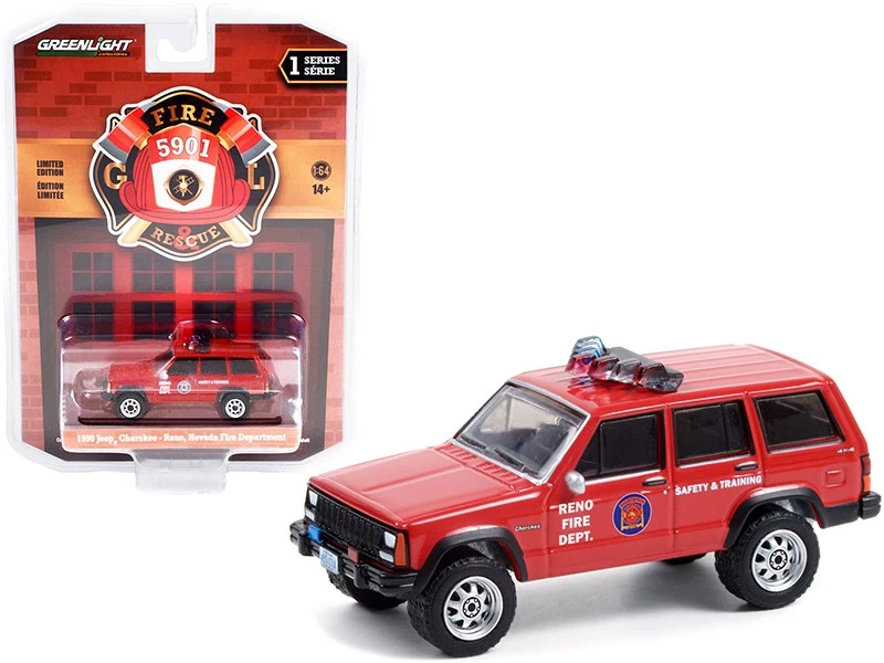 Greenlight 67010D 1990 Jeep Cherokee Reno Fire Department 1/64 Diecast Model Car - Image 1 of 1