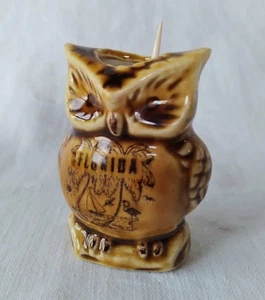 Vintage 1970s Florida Souvenir Brown Owl Toothpick Holder Ceramic 3" Retro Wise - Picture 1 of 14