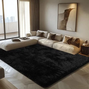 Shag Area Rug for Bedroom 3x5,Black Fluffy Area Rugs for Living Room,Soft Fuz... - Picture 1 of 8