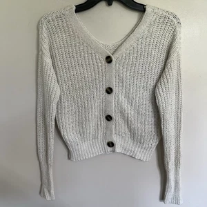 Women’s Sincerely Jules Button Up Open Knit V-Neck Cardigan White Size Small - Picture 1 of 13