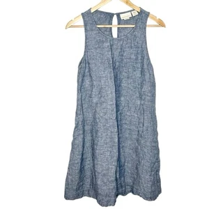 Cynthia Rowley Linen Shift Dress Blue Womens Size M Sleeveless Beach Coastal - Picture 1 of 7