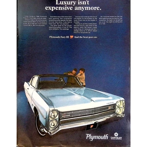 Plymouth Fury III 1968 anuncio de automóvil página completa anuncio impreso coche 8" x 11" - Imagen 1 de 3