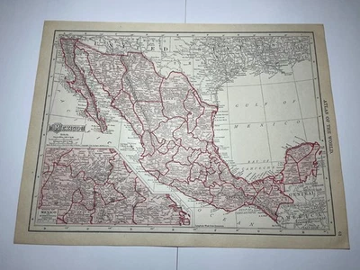 1910 "Red" Map of MEXICO fm 1911 New Census Atlas SEE DESCRIP - Image 1 of 3
