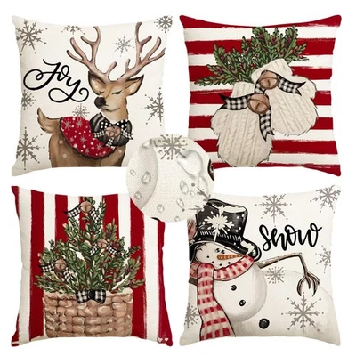 Christmas Pillow Covers 18x18 Inch Set of 4 Indoor Outdoor Waterproof Snowman... - Image 1 of 4