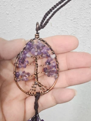 Péndulo de amatista natural árbol de la vida envoltura de alambre tejido protector solar Foto 1 de 4
