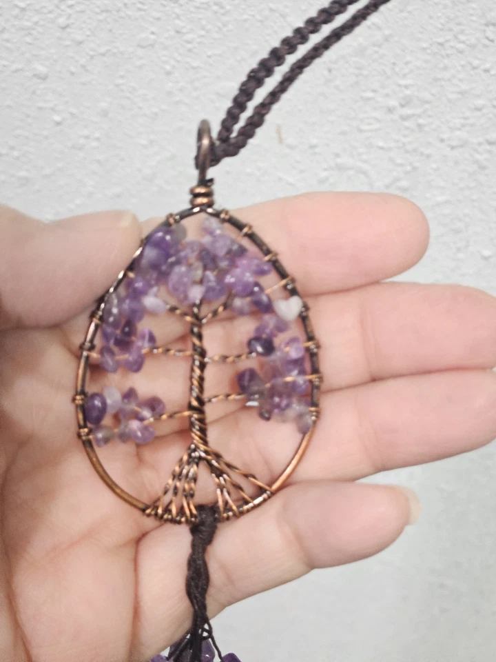 Pêndulo de ametista natural árvore da vida envoltório de arame apanhador solar - Imagem 1 de 4