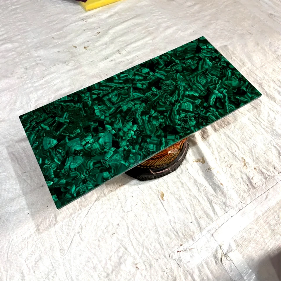 Natural Malachite Stone Coffee Dining Table Top / Handmade Mosaic Art - Image 1 of 4