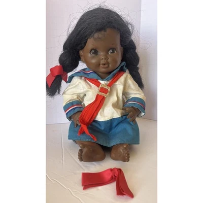 1972 Shindana African American Baby Doll Black 13" Vinyl VTG Peeing Toy Doll - Image 1 of 4