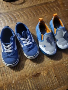 Lot of 2 Pairs Toddler Boys Size 7 Vans Cat & Jack Sneaker Pull on Shoes Blue - Picture 1 of 10