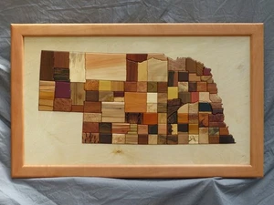 mappa in legno, Nebraska, arte, casa, ufficio, legno duro, legno esotico, intaglio, lavorazione del legno, parete - Foto 1 di 3