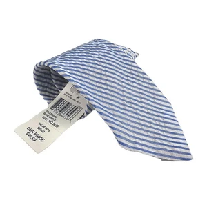 Polo Ralph Lauren Silk Tie Slim Blue White Seersucker Striped Handmade Italy - Picture 1 of 15