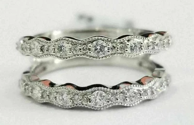 1.2Ct Lab Created Diamond Enhancer Guard Wrap Wedding Ring 14k White Gold Finish - Image 1 of 3