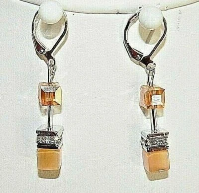 Ohrhänger cube design Perlen Würfel Cat Eye  apricot  Kristall klar Strass 507i - Bild 1 von 4