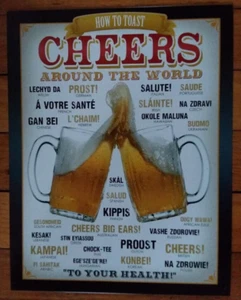 Bar Cheers Schild Toast Around the World Pub Vintage Metall Werbung Blech Neu USA - Bild 1 von 1