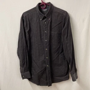 Trader Bay Mens Button Down Shirt Black Pinstripe Long Sleeve Pocket Cotton M - Picture 1 of 9