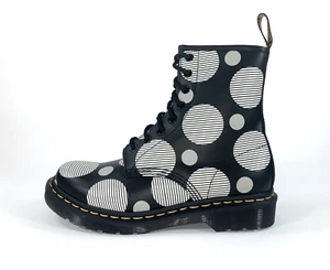Women's 8 - Dr. Martens 26876 Jadon Polka-Dot Smooth Leather Boots Black White - Picture 1 of 9