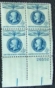US 4¢ Stamp SC #1147 Champion of Liberty Thomas Masaryk MNH 1960. Plate block - Picture 1 of 1
