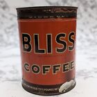 Vtg Bliss Coffee Tin Can 2lb With Lid Keywind Litho Graphics Advertising