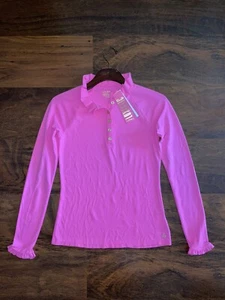 Lilly Pulitzer XS Pink Isle HUTTON LUXLETIC POLO Long Sleeve Ruffle UPF50+ NWT - Picture 1 of 4