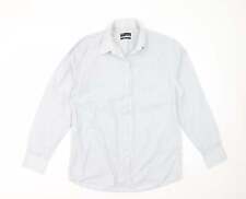 B&W Mens White Striped Polyester Button-Up Size 15.5 Collared Button