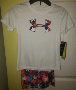 Under Armour Boys Heatgear Two Piece Freedom Swimsuit Size 6 Red/White/Blue - Picture 1 of 4