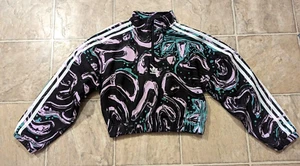 Adidas girls sz S Allover Print 1/2 zip Crop Crew Sweatshirt multi color 3951 - Picture 1 of 4