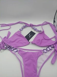 Bikinx Jeweled Purple Bikini 2 pc Swimsuit Women size Medium Sexy - Picture 1 of 5