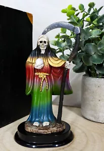 5"H Rainbow Robe Santa Muerte Holy Death Grim Reaper Skeleton Figurine W/ Scythe - Picture 1 of 6