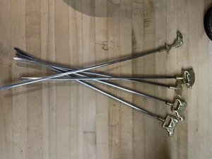 Vintage Skewers Steel Shish Kebab Grill BBQ Brass Animal Topped 12" Set of 5 - Picture 1 of 3