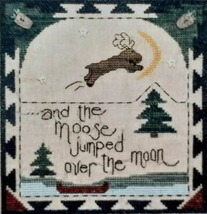Moose Over the Moon: Legends of the North - Vintage Cross Stitch Chart & Buttons - Picture 1 of 3