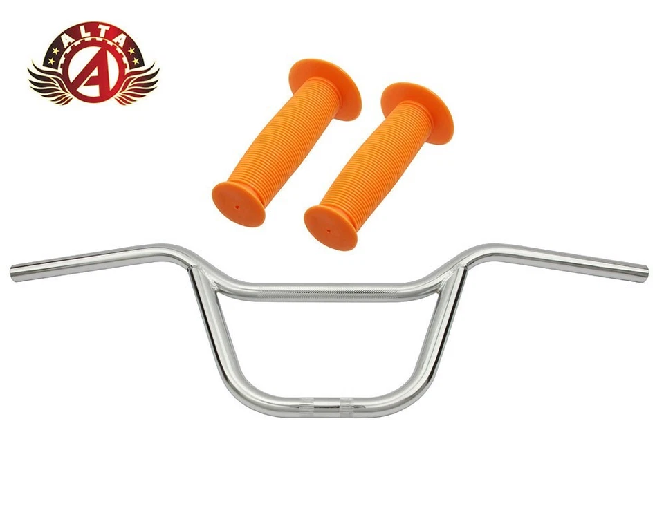 ALTA U-Bar Handlebar Old School Classic BMX Chrome W/ MUSHROOM BMX Style GRIPS. - Image 1 of 1