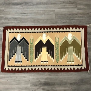 Vintage Navajo Native American Handmade 28" x 54" 3 Thunder Bird Corn Pattern - Picture 1 of 4