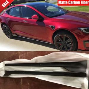 Matte Carbon Fiber Side Skirt Extension Lip Spoiler For Tesla Model S Sedan 21UP - Bild 1 von 10