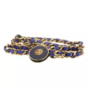 Chanel Blue Leather Braided Chain Metal Belt - Picture 1 of 5