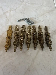 6 Tiradores de manija de puerta artes decorativas antiguas bronce latón ornamentado de Portugal - Imagen 1 de 10