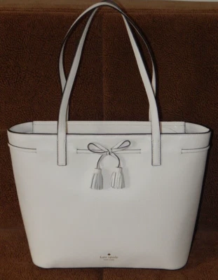 Nuevo con etiquetas Bolso de Mano Kate Spade Hayes Cuero Guijarro MD Top Blanco con Cremallera Foto 1 de 4