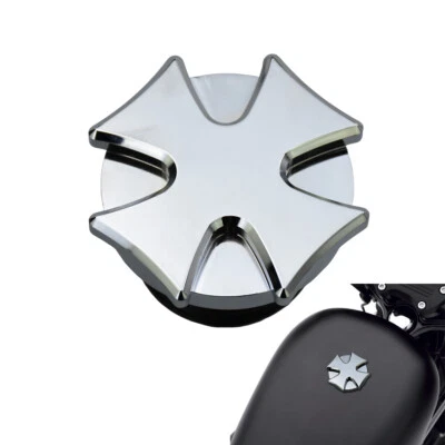 Chrome Cross Gas Cap Fuel Tank Right Thread For Harley Sportster Softail Touring - Image 1 of 4