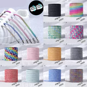 1Pair Elastic Flat Shoe Laces 100 CM Glitter No Tie Shoelaces Shoe Accessories - Picture 1 of 20