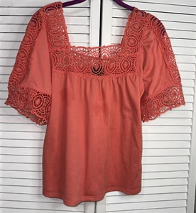 Blusa corta de encaje de viaje de un día talla XSmall de gran tamaño ligera, verano, naranja - Imagen 1 de 9