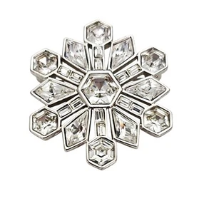 Swarovski Silver Tone Clear Crystal Snowflake Brooch Pin, Signed Swan Logo - Picture 1 of 7