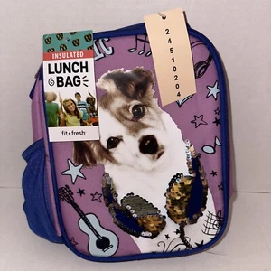 Insulated Lunch Bag Fit + Fresh Thermal Insulation dog with sequin headphones - Picture 1 of 9