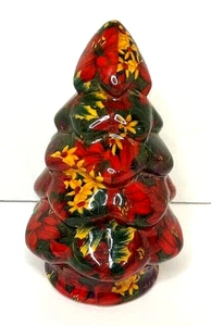 Patricia Reach Decoupage Ceramic Christmas w/Poinsettia Image Tree 10"  VTG - Picture 1 of 9