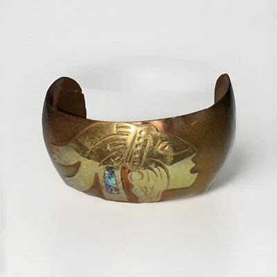 Brazalete Brazalete Cabeza India Abulón Latón Cobre Maya Azteca De Colección México - 6.75" Foto 1 de 4