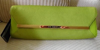 Bolso sin asas Ted Baker de cuero verde lima/pelo de vaca/herrajes en tono dorado-$245 nuevo con etiquetas Foto 1 de 4