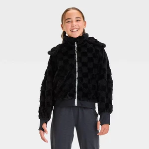 Girls' Faux Shearling Fleece Jacket - All In Motion Black XS - Picture 1 of 3