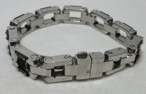 RUSSELL SIMMONS MENS STAINLESS STEEL CHAIN LINK BRACELET w NATURAL DIAMOND #33 - Picture 1 of 9